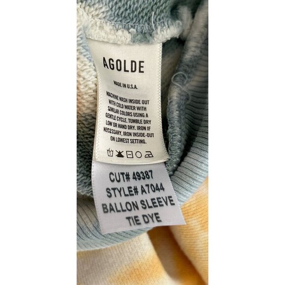 AGOLDE Balloon Sleeve Tie-Dye Sweatshirt Cropped Yellow Blue Size Small - Picture 8 of 8